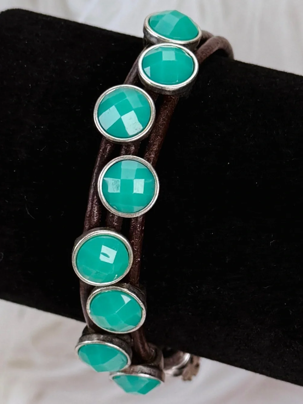 Beautiful, bohemian chic, brown and greenish blue costume bracelet
